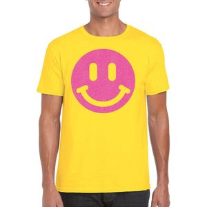 Bellatio Decorations Verkleed shirt heren - smiley - geel - carnaval/foute party - feestkleding S
