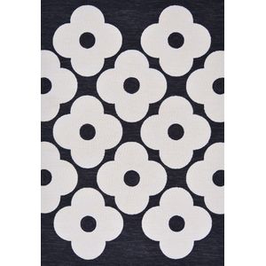 Orla Kiely - Orla Kiely Spot Flower Black Outdoor 460805 Vloerkleed - 200x280  - Rechthoek - Buiten,Laagpolig Tapijt - Modern - Wit, Zwart, Zwart_wit