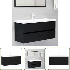 The Living Store Wastafelkast met ingebouwde wastafel spaanplaat zwart - Wastafelkast - Badkamerspiegel - Zwarte Wastafel - Witte Wastafel - Badkamerinrichting