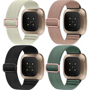 Elastische nylon banden voor Fitbit Versa 4 en Fitbit Versa 3 - Set van 4 - Zwart, Blauw, Grijs, Rood - Verstelbare sportband voor dames en heren