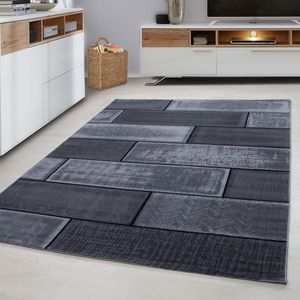 Vloerkleed Geblokt Modern Troye - Grijs / Zwart - Laagpolig Tapijt - 160x230 cm