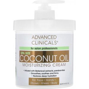Advanced Clinicals - Coconut Oil Moisturizing Cream - Droge huid -  Vegan - vrij van parabenen - Spa Size - 454 g