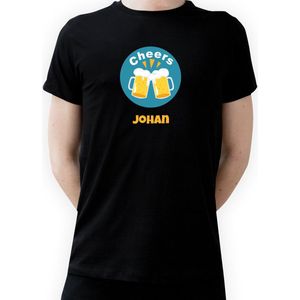 T-shirt met naam Johan|Fotofabriek T-shirt Cheers |Zwart T-shirt maat M| T-shirt met print (M)(Unisex)