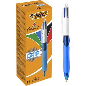 BIC 4 Kleuren Grip Balpennen met Kliksysteem Medium Punt (1.0 mm) - Comfortable grip - Doos van 12 Stuks