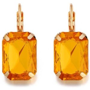 Goudkleurige oorbellen voor dames met een grote oranje steen