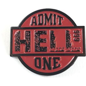 Admit Hell 999 One Tekst Emaille Pin Rood 3.2 cm / 2.9 cm / Rood Zwart