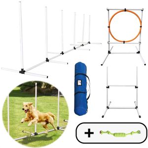 AYOO Agility voor de Hond - Honden Training - Honden Agility Set - Slalom - Horde - Draagzak - Agility Set - Oranje - Wit - Ideaal voor BINNEN