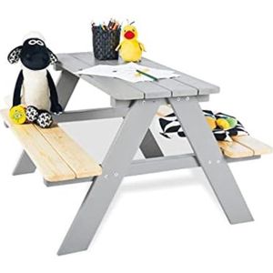 Gratyfied - Tuinset kinderen - Picknicktafel kinderen - Tuinstoel kinderen - Tuintafel kinderen - Kindertafel buiten - Grijs/90 x 79 x 50/enkel