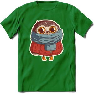 Winter uil T-Shirt Grappig | Dieren uilen Kleding Kado Heren / Dames | Animal Skateboard Cadeau shirt - Donker Groen - XXL