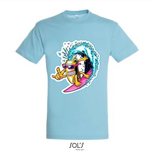 T-Shirt 1-121 Cartoon surfend blikje - xxL, Lichtblauw