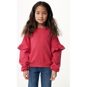 Oversized Crew Neck Sweater With Artwork And Ruffles Meisjes - Warm Pink - Maat 146-152