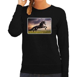 Dieren sweater met paarden foto - zwart - voor dames - natuur / paard cadeau trui - kleding / sweat shirt XS