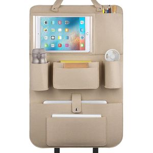 Rugleuningbeschermer voor de auto, autostoelorganizer, achterbankorganizer met tablet/telefoonopslag, waterdicht, multifunctionele opbergtas voor de auto met veel zakken (lichtbeige)
