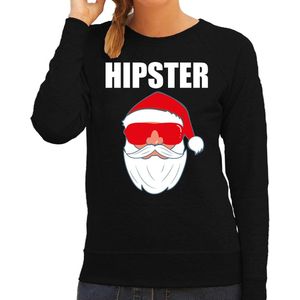 Foute Kerst sweater / kersttrui Hipster Santa zwart voor dames- Kerstkleding / Christmas outfit M
