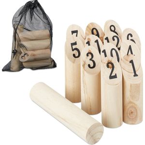 Relaxdays viking kubb spel - met getallen - hout - opbergzak