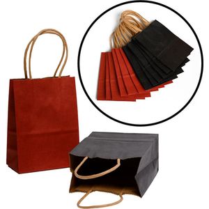 Decopatent® 12 STUKS Rood & Zwarte Papieren zakjes met Handvat - Bruiloft - Traktatie - Uitdeelzakjes - Gift bags - Kinderfeestje