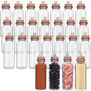Belle Vous 25 Pak Glazen Geschenk Potten met Kurken Deksels en Ooghaakjes - 15 ml - Mini Mason Luchtdichte Opslag Flessen Set voor Huwelijksgeschenken, Feest, Keuken, Specerijen en Jam