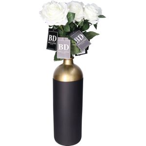 Bellatio Design Kunstbloem Roos Dijon - 3x - 64 cm - wit - Kunst zijdebloemen