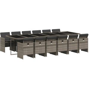vidaXL Tuinset - 13-delig - Poly Rattan - Grijs Tuinset - Tuintafel - Eetkamerset - Buitendecoratie - Lounge Set
