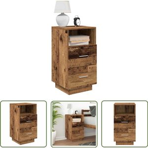 The Living Store Nachtkastje met 2 lades 36x36x68 cm oud houtkleurig - Nachtkastje - Houten Kast - Slaapkamers - Opbergkast - Nachtlampje