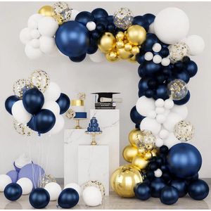 Blauwe Ballonboog set - 111 stuks Marineblauwe, Gouden en Witte Ballonguirlande met Confetti Ballon, Blauwe Ballonboog voor Verjaardag Baby Shower Bruiloft Jubileum Feestdecoratie