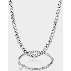 Cuban Ketting 7 mm x Cuban Armband 5 mm - Zilveren Schakelketting en Schakelarmband Heren - 50/21 cm lang - Olympus Jewelry