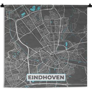 Wandkleed - Wanddoek - Plattegrond - Eindhoven - Grijs - Blauw - 180x180 cm - Wandtapijt - Stadskaart