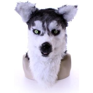 KIMU Masker Wolf Husky - Met Lichtgevende Ogen en Bewegende Mond - Hond Grijs Halloween Horror Eng Volkop Carnaval Festival