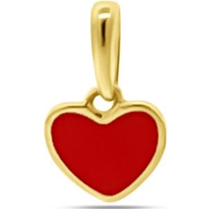 Silventi 9NBSAM-G230300 Gouden Hangertje Hartje - Emaille - 6x6,7mm - 14 Karaat - Rood - Goud