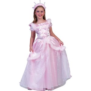 Funny Fashion - Koning Prins & Adel Kostuum - Roze Sprookjes Prinses Suikerspin Jurk Meisje - Roze - Maat 128 - Carnavalskleding - Verkleedkleding