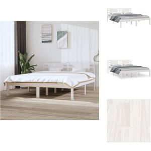 vidaXL Bedframe Massief Grenenhout - 160x200 cm - Wit - Bed