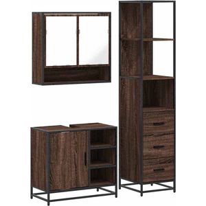vidaXL - 3-delige - Badkamermeubelset - bewerkt - hout - bruin - eikenkleur