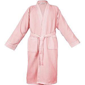 Unisex wafel polykatoen badjas lichtgewicht luxe kimono stijl badjas geschikt voor loungewear nachtkleding spa en hotel - S/M, roze