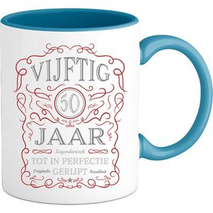 50 Jaar Legendarische Gebrouwen Abraham en Sarah Mok met tekst | Rood - Zilver | Grappig Verjaardag Beker Cadeau | Bedrukte Mokken | Blauw | 330 ML