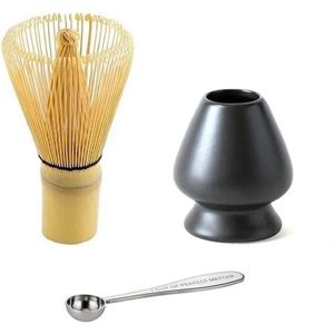 Compleet Matcha thee set - Matcha Klopper - Matcha RVS maatschep - Matcha Chasen Houder Black Edition - Mat Zwart - Japanse Theeceremonie - 1 Cup of Perfect Matcha - Bamboe Matcha Whisk - Set van 3