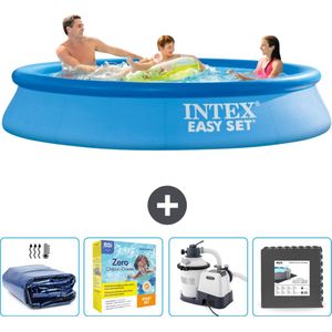 Intex Rond Opblaasbaar Easy Set Zwembad - 305 x 61 cm - Blauw - Inclusief Solarzeil - Onderhoudspakket - Zwembadfilterpomp - Vloertegels