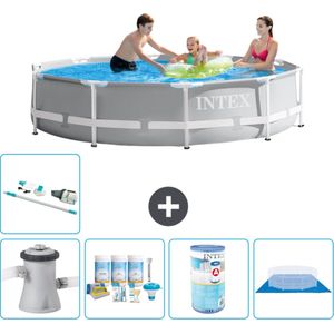 Intex Rond Prism Frame Zwembad - 305 x 76 cm - Grijs - Inclusief Pomp Onderhoudspakket - Filter - Grondzeil - Stofzuiger