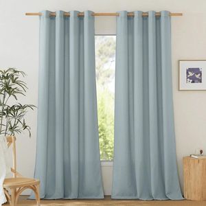 Ibenzoa® Vintage Linnen Gordijnset - 2 Stuks, Half-Transparant, 140x245cm, Grijs-Blauw