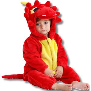 Draak Rood Kleuter Verkleedpak – Peuter Dieren Kostuum – Onesie Kinderen 2-4 Jaar – Flanel – Voor Carnaval, Sinterklaas Cadeau – Jongen & Meisjes – Pyjama of Boxpak – Kruippak – Perfect Cadeau voor Kerstmis – Comfortabel & Zacht - Dragon