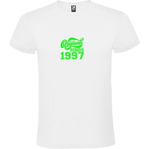 Wit T-Shirt met “Original Sinds 1997 “ Afbeelding Neon Groen Size XXL