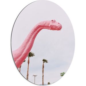 WallClassics - Dibond Ovaal - Roze Dinosaurus - 60x80 cm Foto op Ovaal (Met Ophangsysteem)