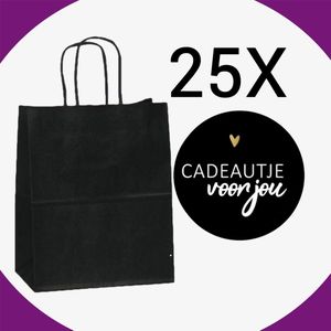 HGN Papieren Tasjes -Cadeautasjes-Cadeauzakjes-25 Stuks-Zwart-Incl 25 Stickers twv 5,99-Gratis verzending-18+8x22 cm