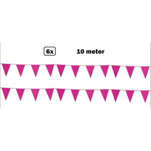 6x Vlaggenlijn pink 10 meter -1 kleur - vlaglijn festival feest party verjaardag thema feest kleur