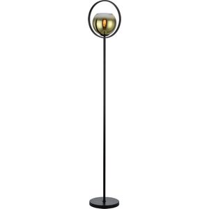 Moderne Vloerlamp Aureol | 1 lichts | goud / zwart | glas / metaal | Ø 20 cm | 165 cm hoog | staande lamp / vloerlamp | modern / sfeervol design