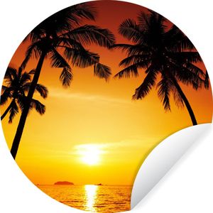 Behangcirkel - Strand - Zee - Zonsondergang - Palmboom - Tropisch - Zelfklevend behang - ⌀ 30 cm - Behang zelfklevend - Behangsticker - Cirkel behang