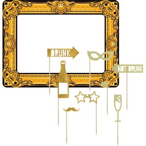 Foto prop set met frame - champagne - 9-delig - opblaasbare fotolijst - photo booth accessoires