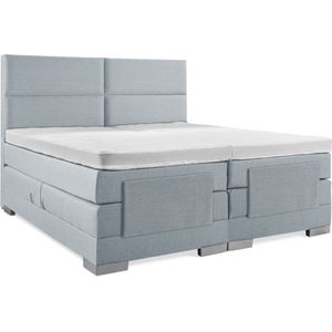 Soft bedden Elektrische Boxspring - 140x210 - Incl. 4 vlaks hoofdbord - Ijsblauw met plint