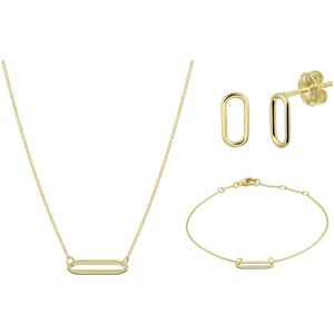 Schitterende SET : 14 Karaat Gouden Halsketting Armband en Oorstekers | Geschenkset | Bruidssieraden