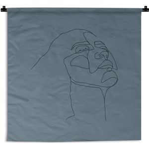 Wandkleed Line-art Vrouwengezicht - 4 - Illustratie bovenkant vrouwengezicht op een grijze achtergrond Wandkleed katoen 180x180 cm - Wandtapijt met foto