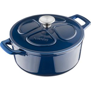 Navaris gietijzeren braadpan met deksel - Dutch oven - Geëmailleerde pan - Pot geschikt voor inductie gas en keramisch koken - Donkerblauw